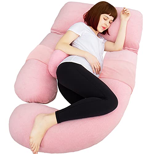 AS AWESLING 60in Full Body Pillow | Nursing, Maternity and Pregnancy Pillow | Extra Large U Shape Pillows with Detachable Side, Separate Support Pillow and Removable Cover Velvet (Light Pink)