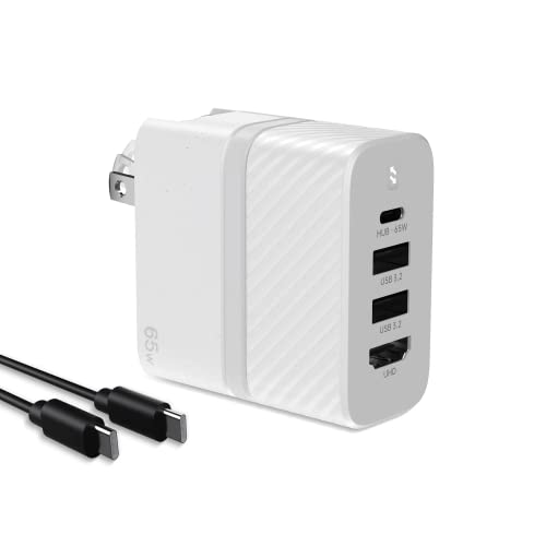 GaN USB C Charger with 1TB SSD 4K HDMI PD 65W, TV Mode & 3-Port Fast Charging - Compatible with MacBook, iPad, iPhone, Samsung, Steam Deck & More White