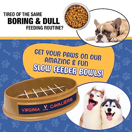 NCAA Super-Bowl - Virginia Cavaliers Slow Feeder Dog Bowl. Football Design Slow Feeding Cat Bowl for Healthy Digestion. Non-Slip Pet Bowl for Large & Small Dogs & Cats