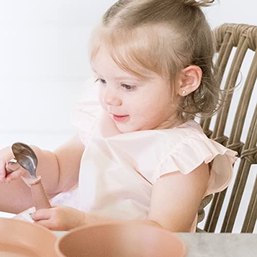 Tiny Twinkle Mess Proof Baby Bib - Waterproof & Lightweight Baby-Led Weaning Apron | 100% Recycled Polyester, Easy Clean & Machine Washable (Rose, Small 6