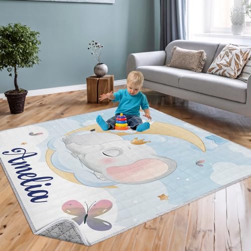 Personalized Baby Playmat with Name - Personalized Blue Baby Playmat - Washable Baby Play Mat Portable Playmat for Babies, Foldable Toddler Playpen Mat Non-Slip Baby Mat(43