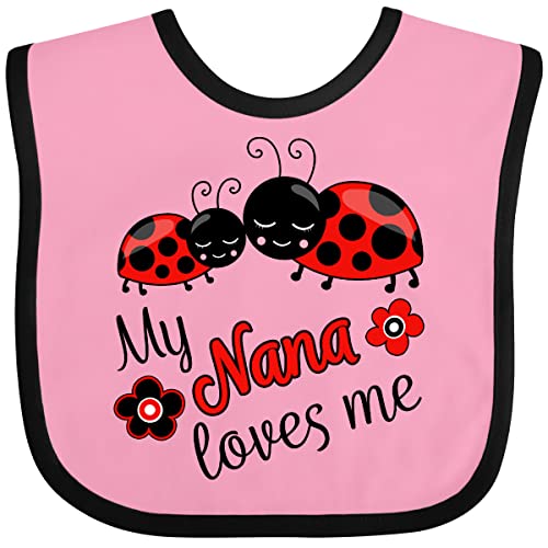 inktastic My Nana Loves Me with Cute Ladybugs Baby Bib Pink and Black 391fa