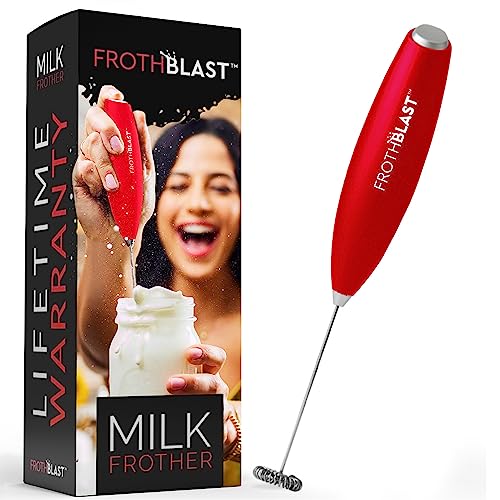 FrothBlast Milk Frother Handheld for Coffee (Foam Maker) Electric Whisk Drink Mixer for Lattes, Cappuccino, Frappe, Matcha, Hot Chocolate (RED)