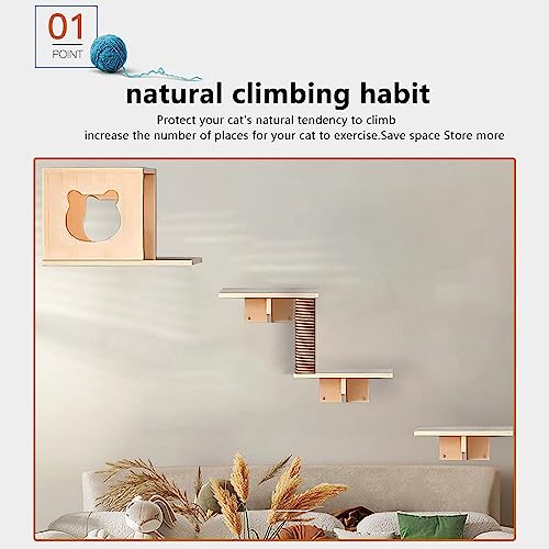 Cat Wall Shelves and Furniture Set with Condos, Perches, Bridge Ladders, Sisal Scratching Posts - Steps and Houses for Cats (C)