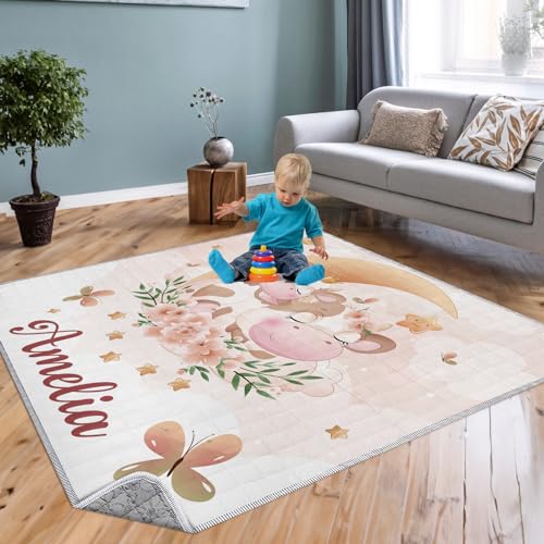 Custom Baby Play Mats for Floor - Portable Foldable Yellow Cow Baby Mat,Fits Play Yard, Baby Playmat for Infants Toddlers, Odorless-Non Slip Mat Birthday Gift for Babies(43