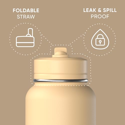 Hydrapeak 32oz Sport Insulated Water Bottle with Straw or Chug Lid, Leak & Spill Proof, Keeps Drinks Cold for 24 Hours, Hot for 12 Hours, Premium Stainless Steel Water Bottles (32oz, Creamsicle)