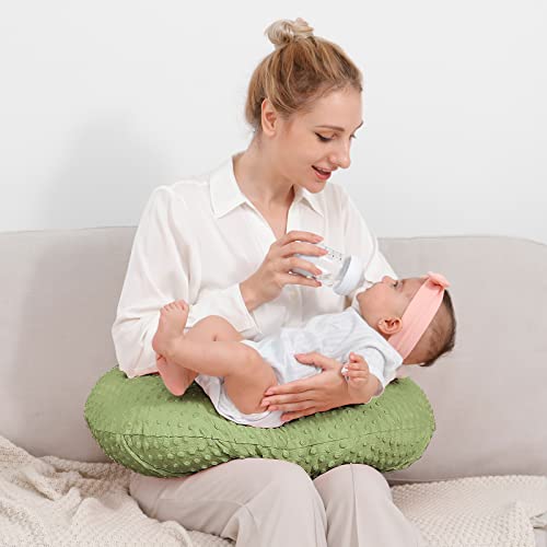 QUENESS Nursing Pillow and Positioner, Breastfeeding, Bottle Feeding, Baby Sitting Support with Removable Ultra Soft Cover, Tummy Time Support for Baby Boys and Girls (Sage)