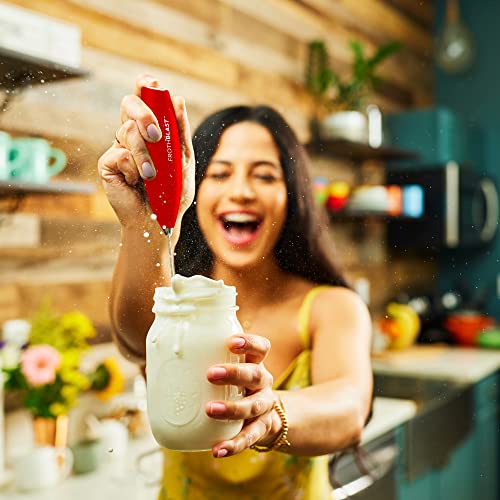 FrothBlast Milk Frother Handheld for Coffee (Foam Maker) Electric Whisk Drink Mixer for Lattes, Cappuccino, Frappe, Matcha, Hot Chocolate (RED)