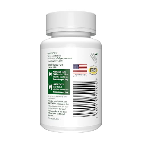 YuMOVE Cat Joint Supplement with Glucosamine,Chondroitin, Omega 3, Hyaluronic Acid, & Green Lipped Mussel - Joint Support Supplement - for Senior Cats 60 Capsules