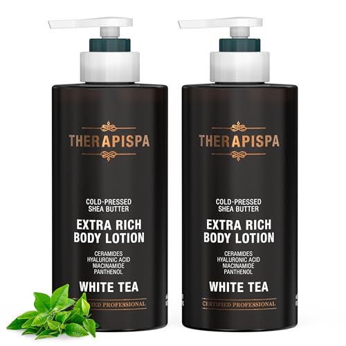THERAPISPA Scented Body Lotion for Women – Nourishing & Hydrating Moisturizer with Shea Butter, Ceramides & Panthenol to Comfort & Restore Dry Skin (White Tea