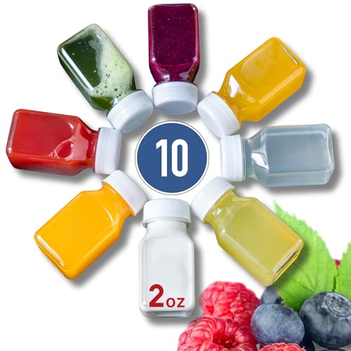 Norcalway 10pcs 2oz Plastic Shot Bottles with Caps - Ginger Shot - Freezer Safe, Leak Proof, BPA Free, Food Grade Small Plastic Bottles with Caps for Liquids