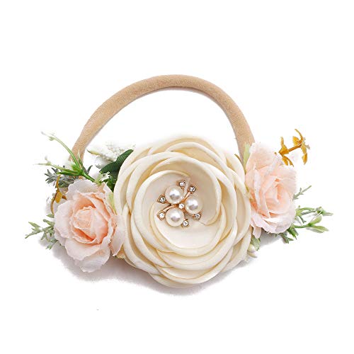 NUWAJP 4 PCS Baby Girls Gift Headbands Flowers Hairbands Soft Nylon Elastics Hair Bows Handmade Floral Hair Accessories for Newborn Infant Toddlers Kids