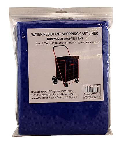 Utility Folding Shopping Cart Liner with Privacy Top Cover - Water Resistant, Lightweight, Non-Woven, Breathable Material, Fastens Securely - Protects Groceries and Laundry During Transit (Blue)