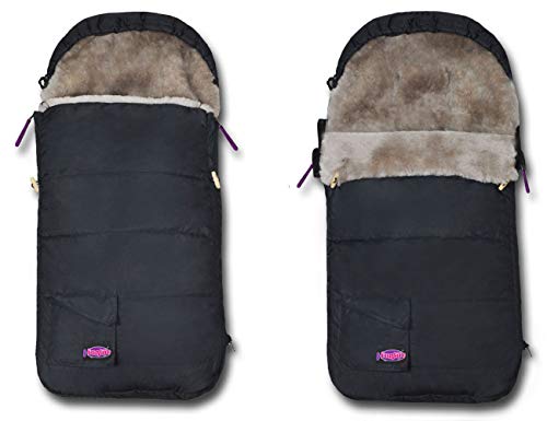 3 in 1 Australia Sheepskin Footmuff for All Stroller,Weather Resistant,Height and Temperature Adjustable Stroller Bunting Bag,High Performance Lambskin Bunting Bag for Travel Gear