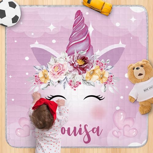 Custom Name Baby Play Mat - Soft Purple Play Mats for Floor, Foldable Waterproof Playmats for Babies and Toddlers Kids, Reversible Baby Crawling Mat for Indoor and Outdoor(43