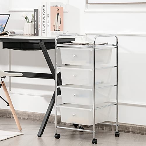 SILKYDRY Rolling Storage Cart with 4 Drawers, Crafts, Arts, Hobbies and School Supplies Organizer, Mobile Utility Cart with Wheels for Home Office Classroom (Clear)