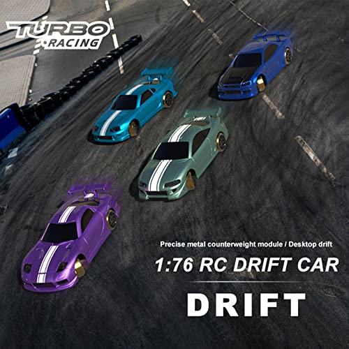 FLYCOLOR Turbo Racing C61 1:76 Scale Drift RC Car with Gyro Mini Full Proportional RTR 2.4GHZ Remote Control with 2 Replaceable Body Shell(Purple)
