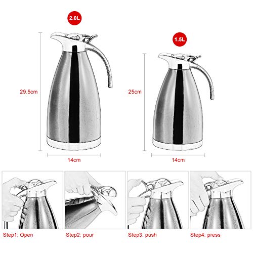 Coffee Tea Pot Thermal Pot Stainless Steel Durable Double Wall Insulated Thermo Jug Hot Water Bottle for Home (1.5L silver)