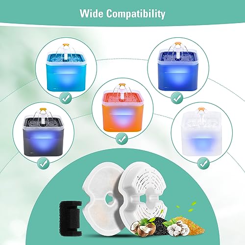 8 Pack Replacement Filters & Pump Sponges for 67oz/2L Colorful Cat Fountain with LED Light