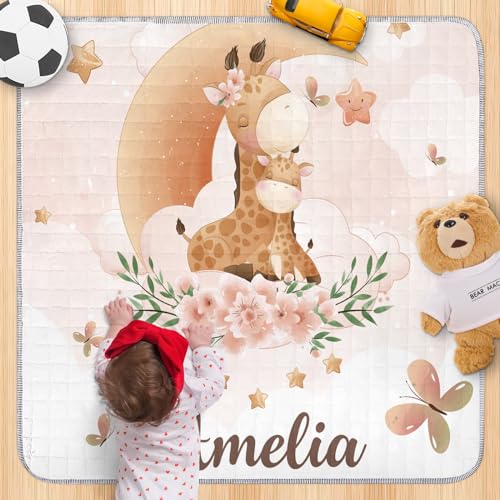 Custom Baby Play Mats for Floor - Portable Foldable Giraffe Print Baby Mat,Fits Play Yard, Baby Playmat for Infants Toddlers, Odorless-Non Slip Mat Birthday Gift for Babies(43