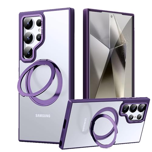 QIVSTAR Case for Galaxy S24 Ultra, with Magnetic Invisible Stand [Compatible with MagSafe] Transparent Back Military-Grade Protection Shockproof Men Women Cover Samsung Galaxy S24 Ultra, Purple SSD