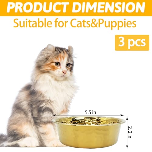 kathson 3pcs Premium Stainless Steel Dog Bowls, Hammered Thickened Metal Dog Bowl Feeding or Water Bowls for Small/Meidum/Large Sized Dogs&Cats Stackable Metal Cat Bowl Dishwasher Safe 5.5 Dia.