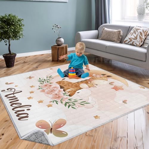 Custom Baby Play Mats for Floor - Portable Foldable Giraffe Print Baby Mat,Fits Play Yard, Baby Playmat for Infants Toddlers, Odorless-Non Slip Mat Birthday Gift for Babies(43