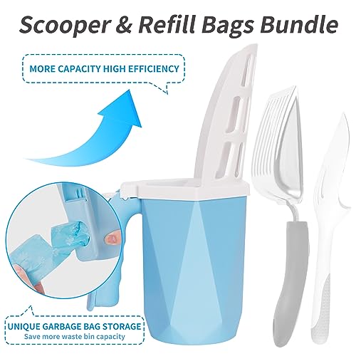 Cat Litter Scoop, Cat Litter Scooper with Holder for Litter Box Includes 10rolls (150pcs) Litter Bags, Large Shovel and Waste Storage Container
