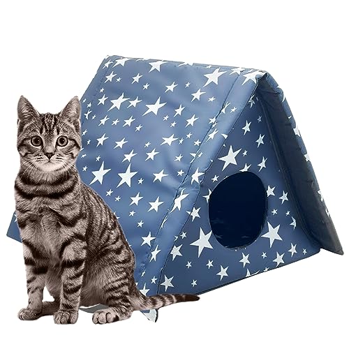 Fhiny Stray Cats Shelter, Waterproof Outdoor Cat House Foldable Warm Pet Cave for Winter Wild Animal Tent Bed Anti-Slip Kitten Cave for Feral Cat Dog Puppy Weatherproof (M, Blue)