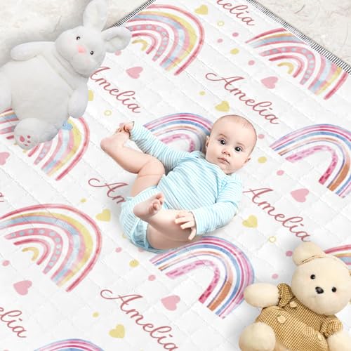 Personalized Baby Playmat with Name - Purple Rainbow Print Personalized Baby Playmat - Washable Baby Play Mat Portable Playmat for Babies, Foldable Toddler Playpen Mat Non-Slip Baby Mat(43