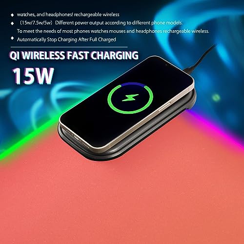 Red Yellow Gradient Custom Wireless Charging Mouse Pad for Mobile Phone Personalized Extra Large Gaming Mousepad with 13 Lighting Modes Computer Mat for Gaming MacBook PC Laptop Desk Home Office