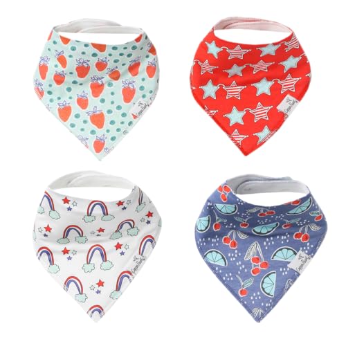 Copper Pearl 4 Pack Soft Cotton Baby Bibs for Drooling and Teething, Absorbent Drool Bibs for Baby Girl and Boy, Adjustable to Fit Newborns to Toddlers, Tons of Styles (Liberty)