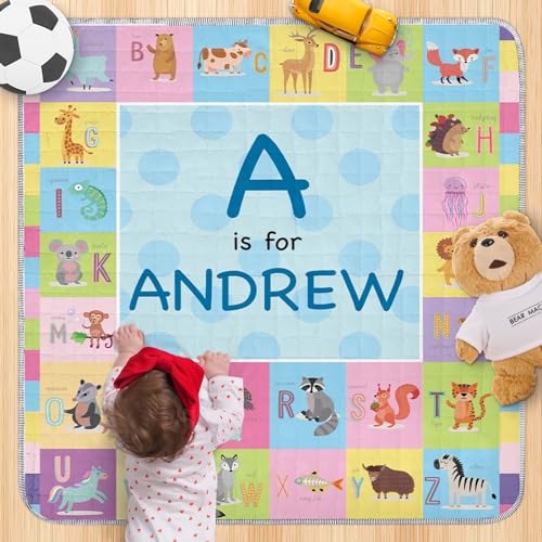 Custom Name Baby Play Mat - Soft Play Mats for Floor, Animal Pattern Foldable Waterproof Playmats for Babies and Toddlers Kids, Reversible Baby Crawling Mat for Indoor and Outdoor(43