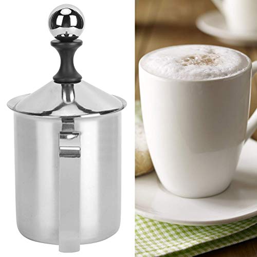 14 oz Manual Milk Frother with Milk Frothing Pitcher, Stainless Steel Hand Pump Milk Foamer with Double Filter Screen for Latte Art