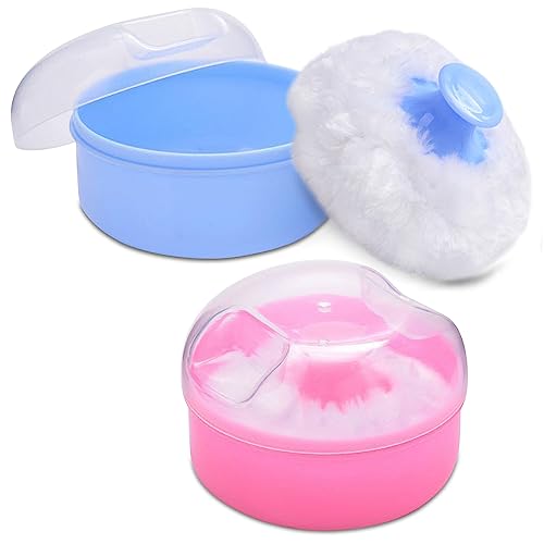 2Pcs Talcum Powder Brush with Holder - Dusting Powder with Puff for Women Set
