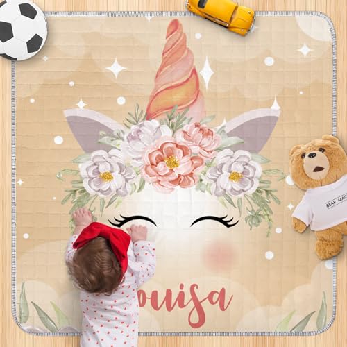 Custom Name Baby Play Mat - Soft Horse Pattern Play Mats for Floor, Foldable Waterproof Playmats for Babies and Toddlers Kids, Reversible Baby Crawling Mat for Indoor and Outdoor(43