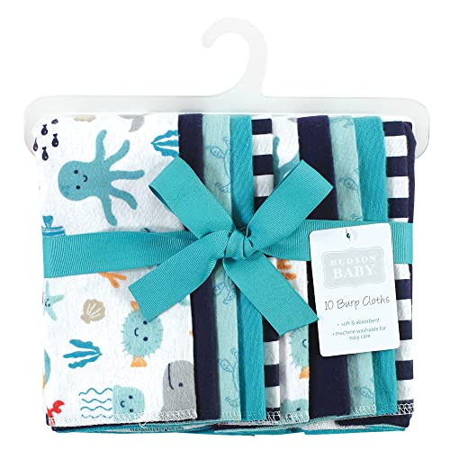 Hudson Baby Unisex Baby Cotton Flannel Burp Cloths, Sea Characters, One Size