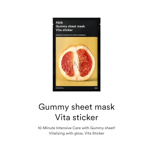Abib Gummy Sheet Mask Vita Sticker(10 sheets) IBrightening & Soothing Sheet Mask with Niacinamide, Cica, Peptides & Vitamin Complex, Korean Skincare for Sensitive Skin