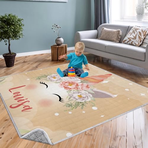 Custom Name Baby Play Mat - Soft Horse Pattern Play Mats for Floor, Foldable Waterproof Playmats for Babies and Toddlers Kids, Reversible Baby Crawling Mat for Indoor and Outdoor(43