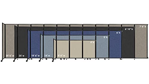 Wall-Mounted Folding Room Divider 360 | Adjustable Widths | Locking Wheels | Room Separator | Up to 14' Wide x 4' Tall Blue Spruce Fabric Panels