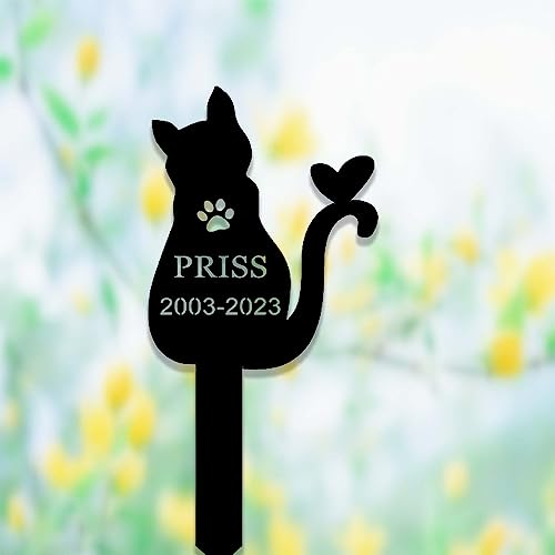 Hyobeswe Custom Cat Memorial Stake Sign Metal Cat Grave Marker Cat Garden Decor Remembrance Stake Personalized Cat Name Yard Stake Pet in Heaven Loss of Cat Sympathy Gift
