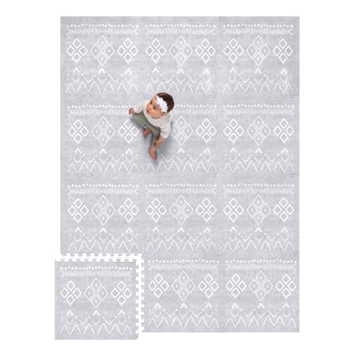 Baby Play Mat for Floor – 6x8ft Gray | Soft Non Toxic Premium EVA Foam Tiles for Tummy Time, Crawling & Playroom – Waterproof Interlocking Floor Mat for Babies & Toddlers by Lillefolk (12 Tiles)