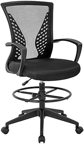 Drafting Chair Tall Office Chair Standing Desk Chair Adjustable Height Reception Office Chair with Lumbar Support & Foot-Ring, Ergonomic Mesh Computer Drafting Stool for Working Standing Desk