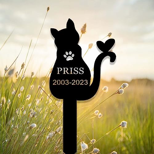 Hyobeswe Custom Cat Memorial Stake Sign Metal Cat Grave Marker Cat Garden Decor Remembrance Stake Personalized Cat Name Yard Stake Pet in Heaven Loss of Cat Sympathy Gift