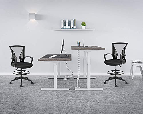 Drafting Chair Tall Office Chair Standing Desk Chair Adjustable Height Reception Office Chair with Lumbar Support & Foot-Ring, Ergonomic Mesh Computer Drafting Stool for Working Standing Desk