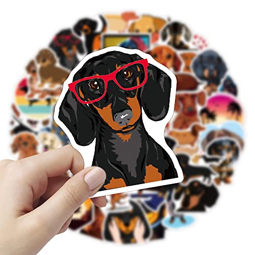 Cute Dachshund Dog Stickers for Kids Girls Boys 50 Pack Sausage Pet Dogs Vinyl Durable Gift Stickers DIY Tag Decals for Decorate Bumper Computer Guitar (Dachshund)
