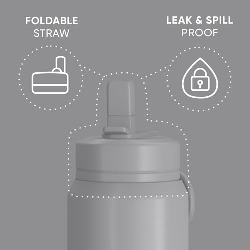 Hydrapeak 26oz Sport Insulated Water Bottle with Straw or Chug Lid, Leak & Spill Proof, Keeps Drinks Cold for 24 Hours, Hot for 12 Hours, Premium Stainless Steel Water Bottles (26oz, Grey)