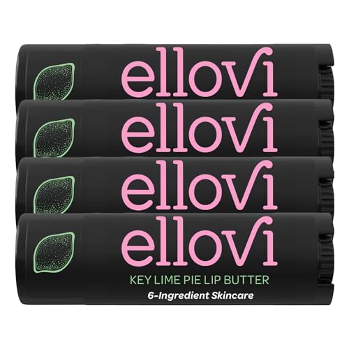 Ellovi Natural Lip Butter Lip Balm - Key Lime - Pure Enough to Eat - Made With Just 6 Vegan Ingredients - Moisturizing Lip Care for All Day Hydration (4-Pack)