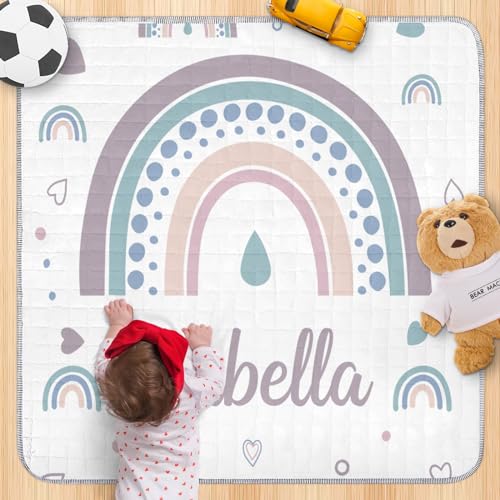 Personalized Baby Playmat with Name - Lilac Rainbow Foldable Baby Play Mats for Floor, Waterproof Playmat for Babies and Toddlers, Non-Slip Baby Crawling Mat Birthday Gift for Newborn(43