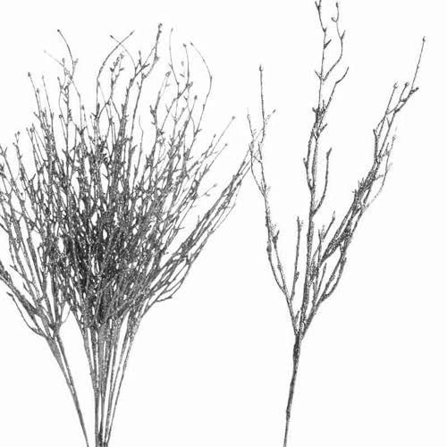Factory Direct Craft Pack of 12 Silver Glittery Artificial Twig Branches Silver Glitter Covered Stems for Christmas Holiday Decorations Centerpieces Christmas Trees and Floral Arrangements